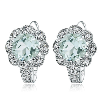GEM'S BALLET 2.52Ct Natural Green Amethyst Flower Gemstone Earrings 925 Sterling Silver Elegant Stud Earrings for Women Jewelry