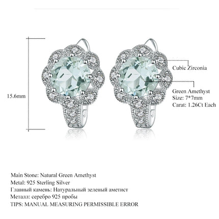 GEM'S BALLET 2.52Ct Natural Green Amethyst Flower Gemstone Earrings 925 Sterling Silver Elegant Stud Earrings for Women Jewelry
