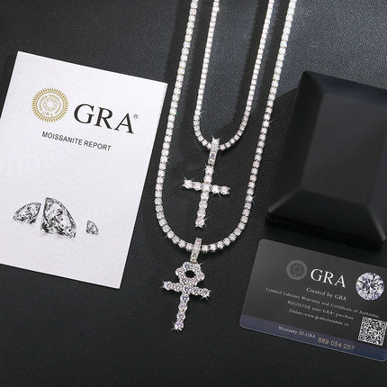 Round Cut D VVS1 Moissanite Cross Pendant Moissanite Tennis Chain For Men Hip Hop Jewelry 925 Sterling Silver Luxury Necklace