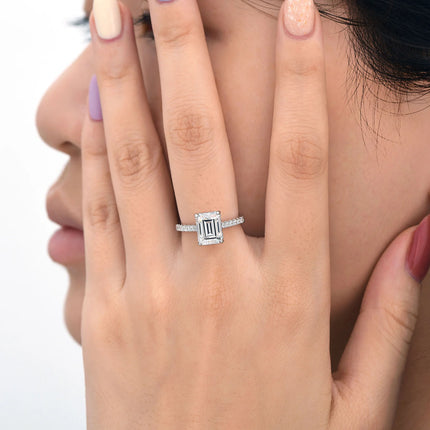 Newshe Solid 925 Sterling Silver Engagement Ring for Women 3 Ct Emerald Cut Hide Halo Cubic Zircon Sparking Wedding Fine Jewelry