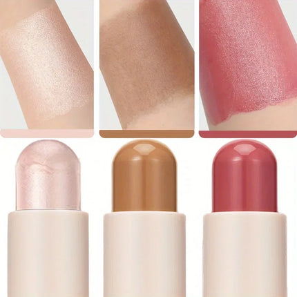 3Pcs Makeup Set Highlighter & Blush & Contour Sticks Waterproof Face Highlighter Blush Contouring Pen Finishing Makeup