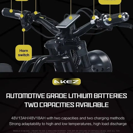 Ebike AKEZ 1500W 48V 18AH Electric Bicycle Full Suspension