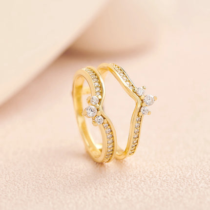 Newshe Two Color 925 Silver Yellow Gold Crown Wedding Rings for Women Guard Enhancers Round Cubic Zirconia Adjustable Wrap Band