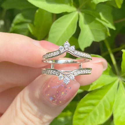 Newshe Two Color 925 Silver Yellow Gold Crown Wedding Rings for Women Guard Enhancers Round Cubic Zirconia Adjustable Wrap Band