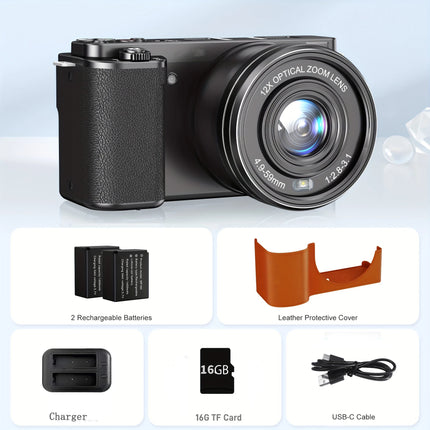 12X Optical Zoom SLR DSLR Camera 4K 64MP HD Digital Cameras For Photography Auto Focus Anti-Shake YouTube Video Vlog Camcorder