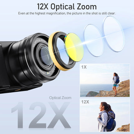 12X Optical Zoom SLR DSLR Camera 4K 64MP HD Digital Cameras For Photography Auto Focus Anti-Shake YouTube Video Vlog Camcorder