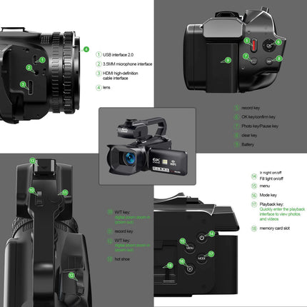 HD WIFI 6K Digital Camera 4.0 Touch Screen Video 270 Degree Rotation Night Vision 18X Digital Zoom