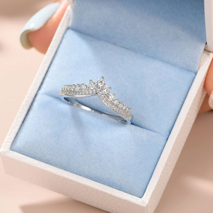 Newshe 925 Sterling Silver Crown Wedding Band for Women AAAAA Cubic Zirconia Stackable Eternity Engagement Ring Fine Jewelry