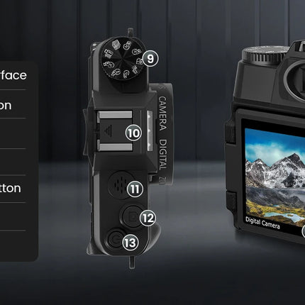 Compact Digital Photography Camera 4K WIFI Webcam Retro Vlog Recorder YouTube 64MP Camcorder 3 Inch Flip Screen Wide Angle Lens
