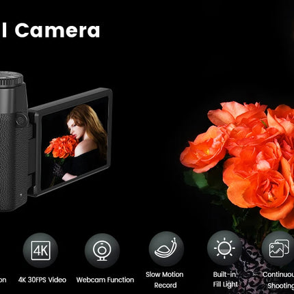 Compact Digital Photography Camera 4K WIFI Webcam Retro Vlog Recorder YouTube 64MP Camcorder 3 Inch Flip Screen Wide Angle Lens