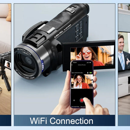 NBD 4K HD&48MP Camcorder Video Camera With Wi-Fi & App Control,Video Recorder with 3X Battery Life, 16X Zoom, 270° IPS Screen