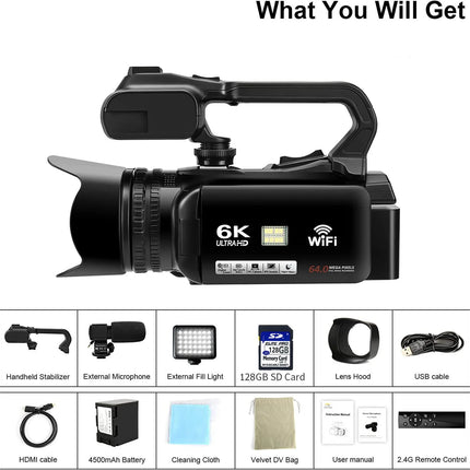 HD WIFI 6K Digital Camera 4.0 Touch Screen Video 270 Degree Rotation Night Vision 18X Digital Zoom