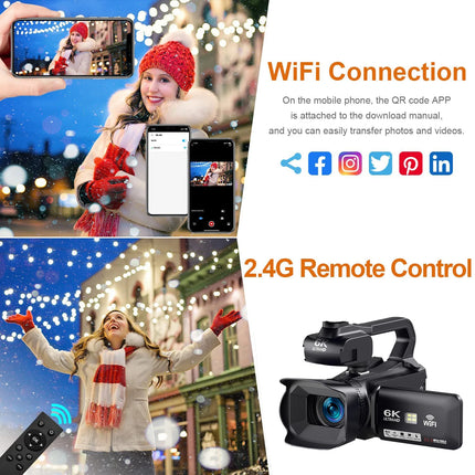 HD WIFI 6K Digital Camera 4.0 Touch Screen Video 270 Degree Rotation Night Vision 18X Digital Zoom