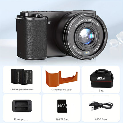 12X Optical Zoom SLR DSLR Camera 4K 64MP HD Digital Cameras For Photography Auto Focus Anti-Shake YouTube Video Vlog Camcorder