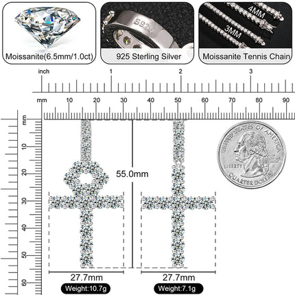 Round Cut D VVS1 Moissanite Cross Pendant Moissanite Tennis Chain For Men Hip Hop Jewelry 925 Sterling Silver Luxury Necklace