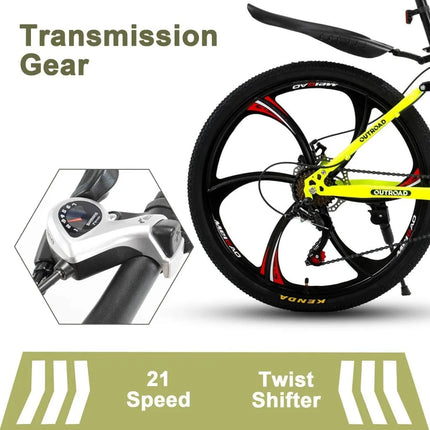 Folding Mountain Bike 21-Speed High Carbon Steel Adult 26-inch Durable Tires