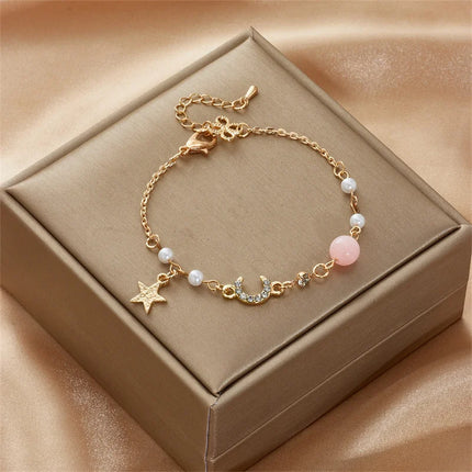 Korean Exquisite Stars Moon Bracelets For Women Cute Kitten Flowers Zircon Beaded Bracelet Bangle Girl Wedding Party Jewelry