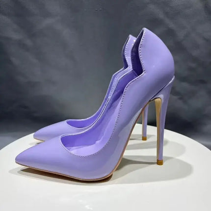 Thin High Heels 12cm Purple Wave Design Women'S Party Night Club Shoes  Pointed Toe Narrow Shoes Women 33-45 Size