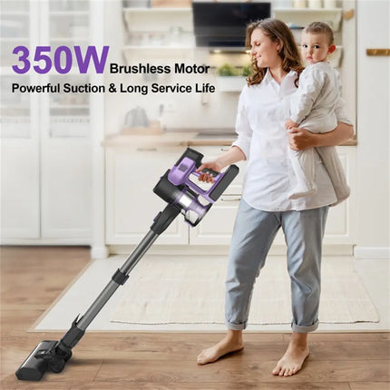 INSE Cordless Vacuum Cleaner, 30Kpa 350W Foldable Bagless Upright Vacuum Cleaner for Pet Hair Carpet Car Hard Floor