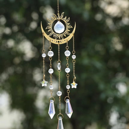 1pc gold flame moon crystal pendant sunlight catcher outdoor garden ab colourful hanging decorations hanging ornaments