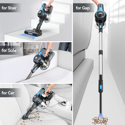 INSE Cordless Vacuum Cleaner, 6-in-1 Rechargeable Stick Vacuum with 2200mAh Battery, 15Kpa Lightweight,Up to 45 Mins Runtime