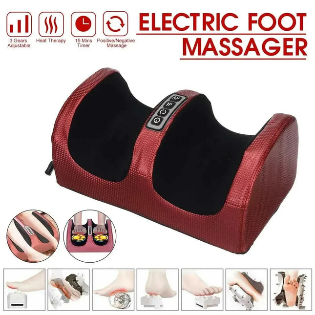 Electric Foot Massager Heated Roller Calf Relief Fatigue Shiatsu Kneading Deep Tissue Muscles Vibrator Machine Full Body Relaxed