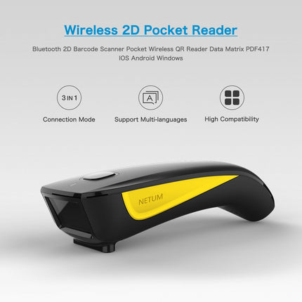 NETUM C750 Bluetooth Wireless 2D Barcode Scanner Pocket QR Bar code Reader PDF417 for Tobacco Garment mobile payment Industry