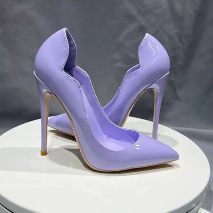 Thin High Heels 12cm Purple Wave Design Women'S Party Night Club Shoes  Pointed Toe Narrow Shoes Women 33-45 Size