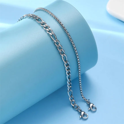 2PCS Simple Gold Plated Silver Color Stainless Steel Chain Bracelets Set for Men Metal Casual Street Dailywear Bracelet Jewelry