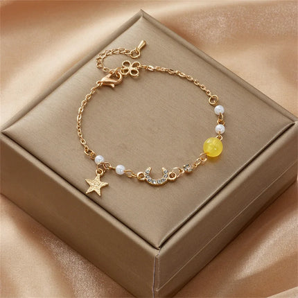 Korean Exquisite Stars Moon Bracelets For Women Cute Kitten Flowers Zircon Beaded Bracelet Bangle Girl Wedding Party Jewelry