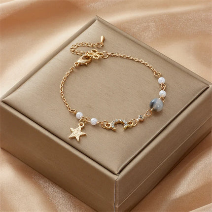 Korean Exquisite Stars Moon Bracelets For Women Cute Kitten Flowers Zircon Beaded Bracelet Bangle Girl Wedding Party Jewelry