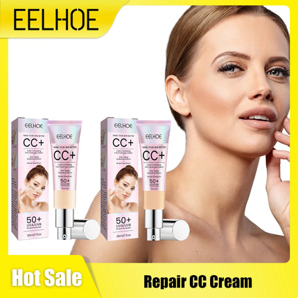 EELHOE CC Cream Oil Control Even Skin Tone Nourish Brighten Skin Waterproof Concealer Cover Blemishes Make Up Foundation Cream