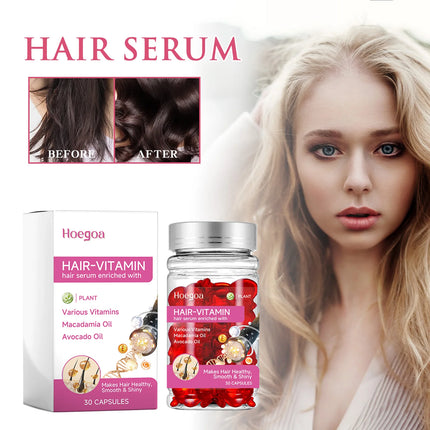 Hoegoa Hot Sale Leave No Rinse Hair Vitamin Capsules Hair Serum for Women Men Moisturizing Glossy & Smooth Hair Care Essence