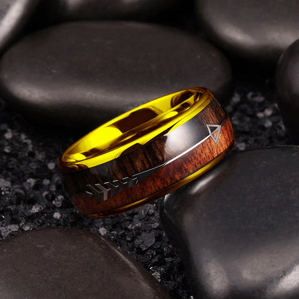 Fashion Silver Color Men's Stainless Steel Rings Koa Wood Deer Antler Inlay Dome Engagement Rings For Men Women Wedding Jewelry