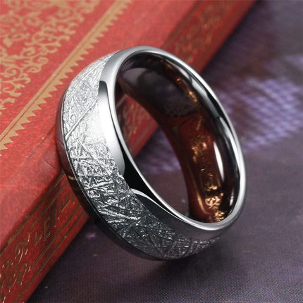 Fashion Silver Color Men's Stainless Steel Rings Koa Wood Deer Antler Inlay Dome Engagement Rings For Men Women Wedding Jewelry