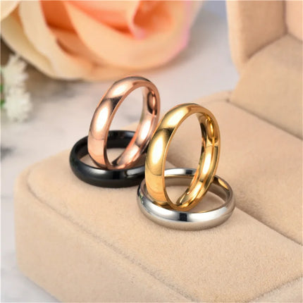 New Classic 4mm Minimalist Round Stainless Steel Ring Women Men Simple Solid Color Wedding Rings Party Daily Couple Jewelry Gift