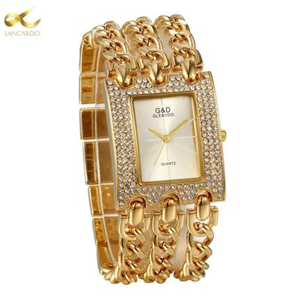 LANCARDO New Top Brand Luxury Women's Watches Alloy Clock Lady's Gold Strap Watch Fashion Reloj Female Quartz Wristwatch