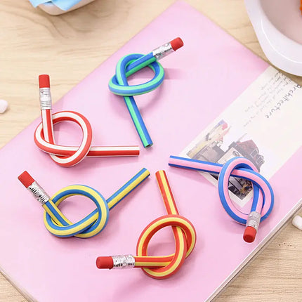 5pc Colorful Bendy Flexible Soft Pencil with Eraser Pencil Sharpener Student Kawaii School Christmas Stationery Writing Supplies