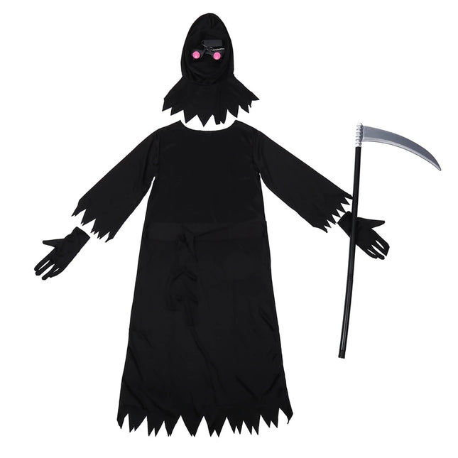 Child Creepy Red Eyes Fade In And Out Phantom Grim Reaper Glow In The Dark Costume Suit Cosplay Kids Halloween Carnival Party