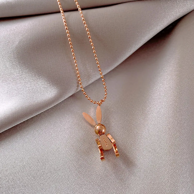 DIEYURO Stainless Steel Movable Rabbit Necklace Female Simple Temperament Personality Mechanical Rabbit Clavicle Chain Handmade