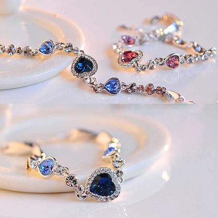 New Women Luxury Lucky Bracelet for Female Blue Crystal Heart Charm Bracelet Women Bridal Wedding Engagement Fine Jewelry Gift