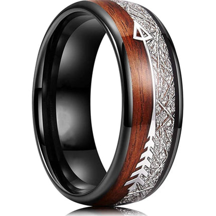 Fashion Silver Color Men's Stainless Steel Rings Koa Wood Deer Antler Inlay Dome Engagement Rings For Men Women Wedding Jewelry