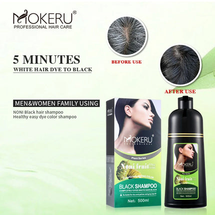 Mokeru Organic Natural Fast Hair Dye Only 5 Minutes Noni Plant Essence Black Hair Color Dye Shampoo For Cover Gray White Hair