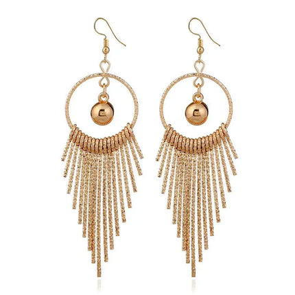 European American Exaggerate Big Round Swing Earrings For Women Geometric Shiny Tassel Long Drop Brincos Fashion Jewelry Gift