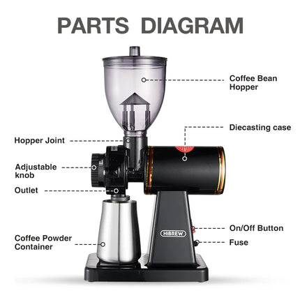 HiBREW 8 Settings Electric Coffee Bean Grinder for Espresso or American Drip coffee Durable Flat Burr  Die-casting Housing G1