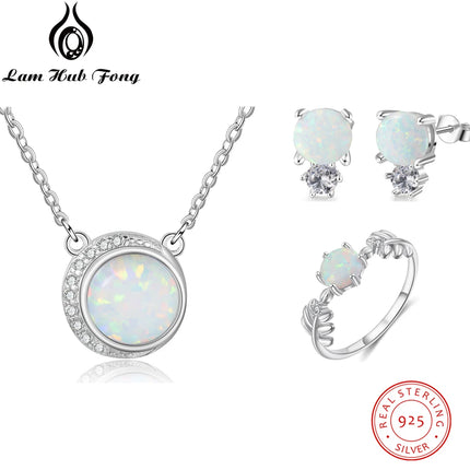 Bridal Jewelry Sets for Women 925 Sterling Silver Opal Necklaces Rings Earrings Cubic Zirconia Fine Jewelry Sets (Lam Hub Fong)