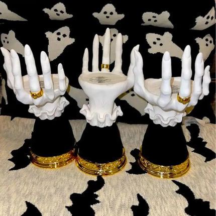 Halloween Decoration Witch Hand Candle Holder Resin Desktop Candlestick Gothic Home Ornaments Horror Art Halloween Props Gift