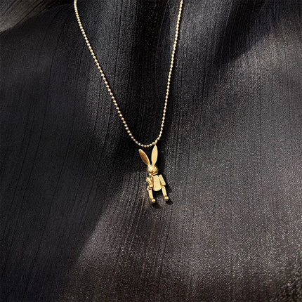 DIEYURO Stainless Steel Movable Rabbit Necklace Female Simple Temperament Personality Mechanical Rabbit Clavicle Chain Handmade