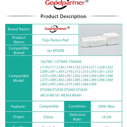 10X Waste Ink Tank Sponge for Epson L355 L210 L120 L365 L110 L111 L130 L132 L211 L220 L222 L300 L301 L360 L362 L363 L366 L455