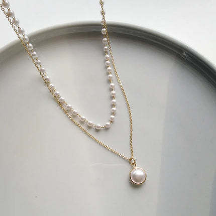 Choker For Women Double Layer Women Fashion Imitation Pearl Pendant Necklace Golden Silver Color Neck Jewelry For Girl Gift